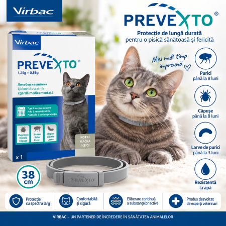 ZGARZI - PreveXto Zgardă Antiparazitară Pisici 38 cm – Protecție până la 8 Luni