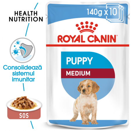 HRANĂ USCATĂ - 10 x 140g Royal Canin Medium Puppy hrana umeda caine junior