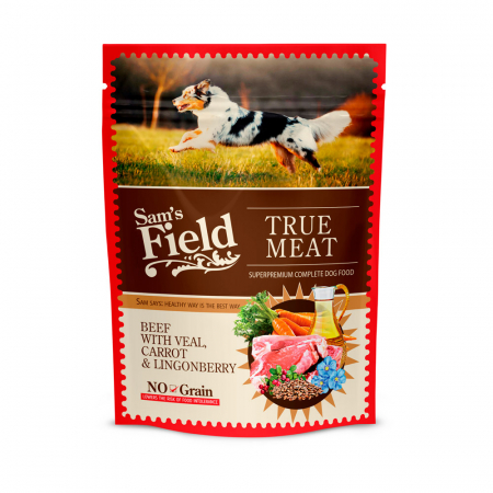 Pet food - Sam's field dog pouch beef with veal, carrot and lingonberry 260gr