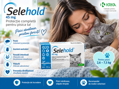 SELEHOLD - Selehold Pisici 45 mg, soluție spot-on antiparazitară, 2,6–7,5 kg