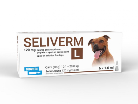 SELIVERM - SELIVERM 120 mg Câini 10,1–20 kg – 6 Pipete x 1 ml | Selamectină
