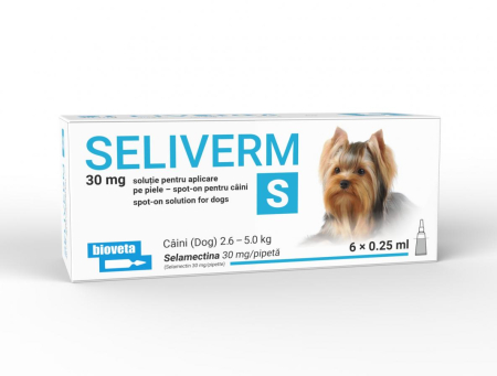 SELIVERM - SELIVERM 30 mg Câini 2,6–5 kg – 6 Pipete x 0,25 ml | Selamectină