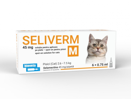 SELIVERM - SELIVERM 45 mg Pisici 2,6–7,5 kg – 6 Pipete x 0,75 ml | Selamectină