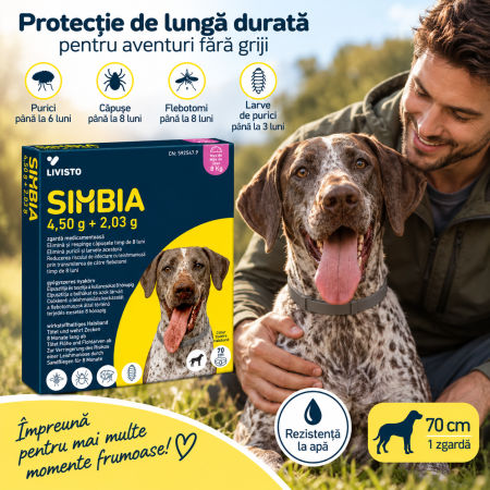 ZGĂRZI - Simbia Zgardă Antiparazitară Câini peste 8 kg – 70 cm