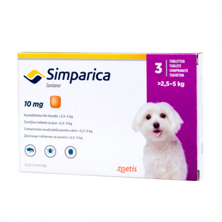 Simparica - Simparica 10 mg 2.5-5 kg, 3 tablete, deparazitare externa pentru caini