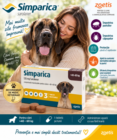 Simparica - Simparica 120 mg Câini 40–60 kg, 3 Tablete | Purici și Căpușe
