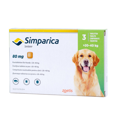 Simparica - Simparica 80mg (20-40 kg) x 3 tablete, deparazitare externa pentru caini