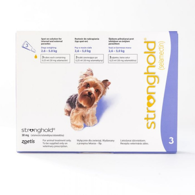 Stronghold - Deparazitare externa si interna pentru caine Stronghold 30mg ( 2,5-5kg ) cutie cu 3 pipete