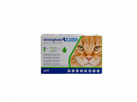 Stronghold - Stronghold Plus 60mg 1ml, deparazitare externa si interna pentru pisici 5-10kg, 3 pipete
