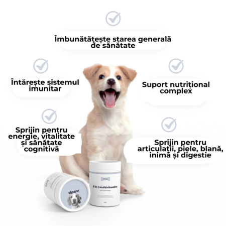 Tipaw 8-in-1 Multivitamins – Supliment multivitaminic complet pentru câini, 60 de comprimate masticabile moi, Complex 8-în-1 cu vitamine, minerale și nutrienți esențiali pentru energie, imunitate și s [1]