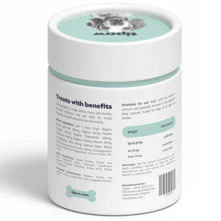 Tipaw Calming Supplement–Supliment calmant pentru câini stresați și anxioși, 60 de comprimate masticabile moi, Soft chews pentru reducerea stresului, anxietății și comportamentelor nedorite la câini [4]