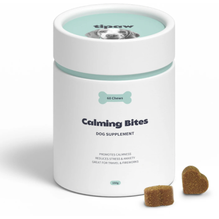 PROMOȚII - Tipaw Calming Supplement–Supliment calmant pentru câini stresați și anxioși, 60 de comprimate masticabile moi, Soft chews pentru reducerea stresului, anxietății și comportamentelor nedorite la câini