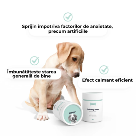 Tipaw Calming Supplement–Supliment calmant pentru câini stresați și anxioși, 60 de comprimate masticabile moi, Soft chews pentru reducerea stresului, anxietății și comportamentelor nedorite la câini [1]
