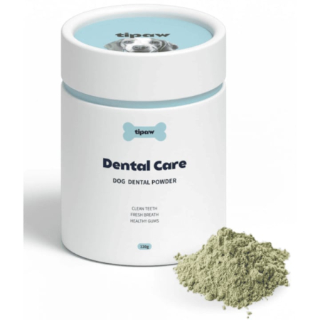 PROMOȚII - Tipaw Dental Care Powder – Pudră pentru igienă dentară la câini, Supliment pulbere pentru reducerea plăcii bacteriene, tartrului și respirației neplăcute la câini, 120 gr