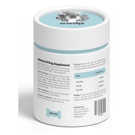 Tipaw Dental Care Powder – Pudră pentru igienă dentară la câini, Supliment pulbere pentru reducerea plăcii bacteriene, tartrului și respirației neplăcute la câini, 120 gr [1]