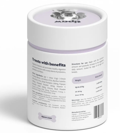 Tipaw Digestive Probiotics – Supliment pentru câini cu probleme digestive, 60 comprimate masticabile moi [1]