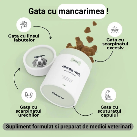 Tipaw – Scapă de mâncărimi! Supliment pentru câini cu probleme de piele, 60 de comprimate masticabile moi [3]