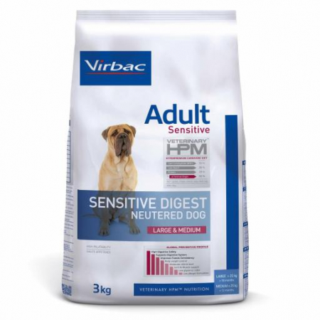 PENTRU CÂINI - Virbac HPM Dog Sensitive Digest Neutered – Hrană pentru câini sterilizați talie medie/mare 3 kg