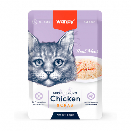 Necunoscut - Wanpy hrana umeda pui si crab 85 gr pentru pisici