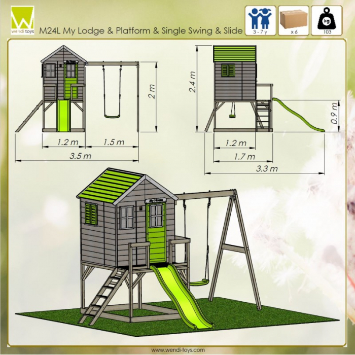 Casuta de gradina Lime Lodge cu platforma, tobogan si leagan (M24L) [2]
