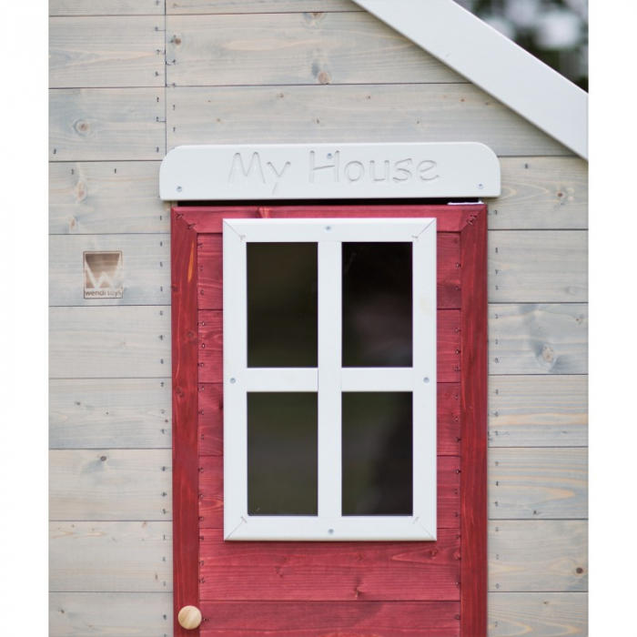 Casuta de gradina My Red Cottage House cu platforma si tobogan (M26R), Wendi Toys [4]