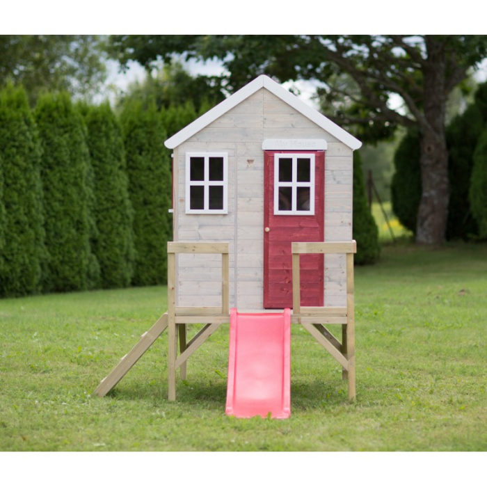 Casuta de gradina My Red Cottage House cu platforma si tobogan (M26R), Wendi Toys [2]