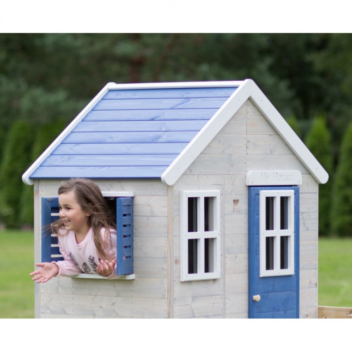 Casuta de gradina My Blue Cottage House cu platforma si tobogan (M26B), Wendi Toys [2]