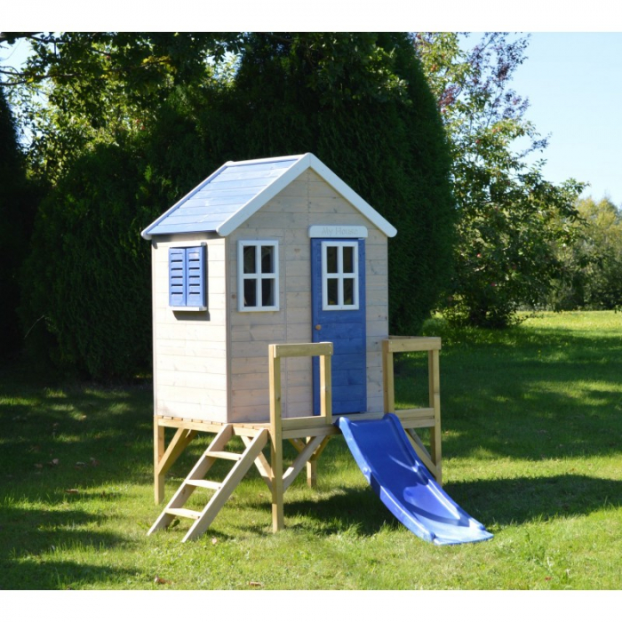 Casuta de gradina My Blue Cottage House cu platforma si tobogan (M26B), Wendi Toys [5]
