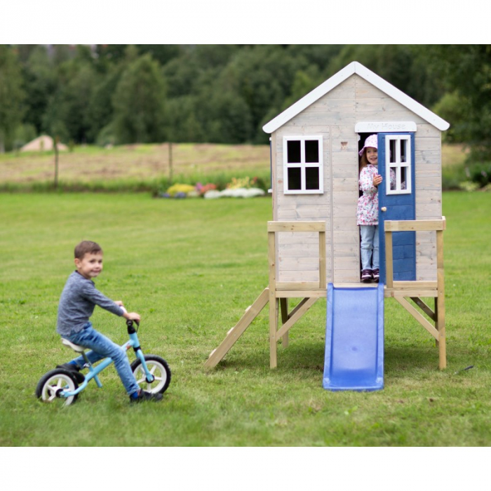 Casuta de gradina My Blue Cottage House cu platforma si tobogan (M26B), Wendi Toys [4]