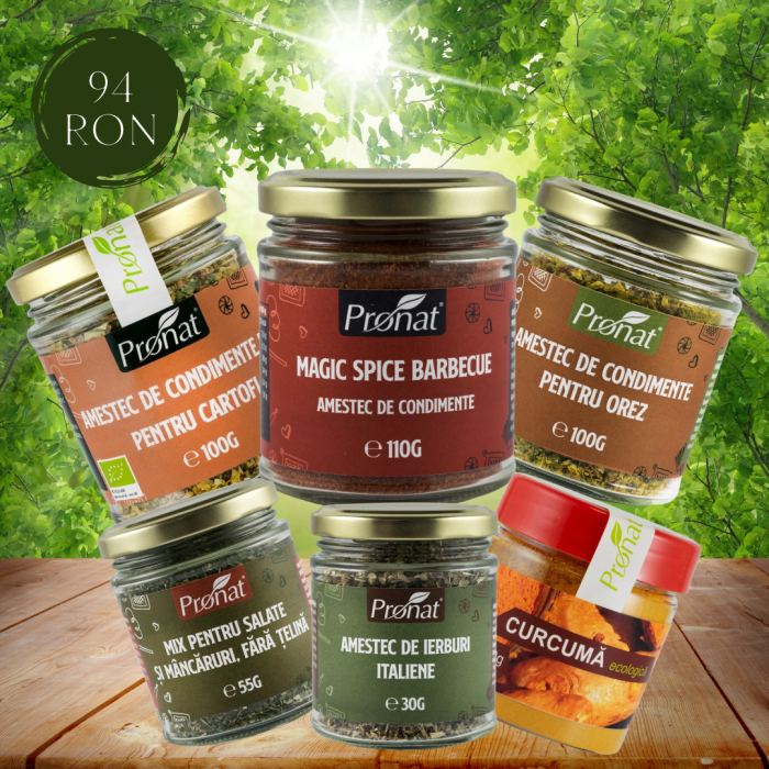 Pachet promoțional cu condimente - varianta completă (Condimente pt. salate, orez, cartofi, barbeque, ierburi italiene, curcuma) [1]
