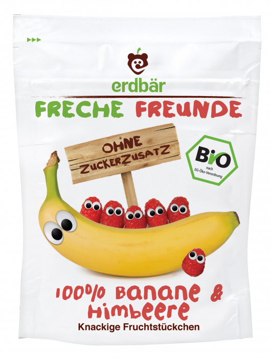 Banane si zmeura BIO dezhidratate pentru copii 16g