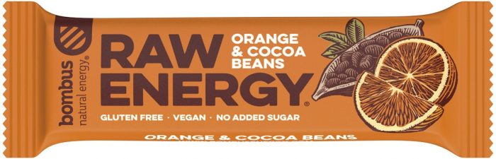 Baton Proteic Raw Energy Cu Portocale Si Boabe De Cacao, 50G Bombus [2]