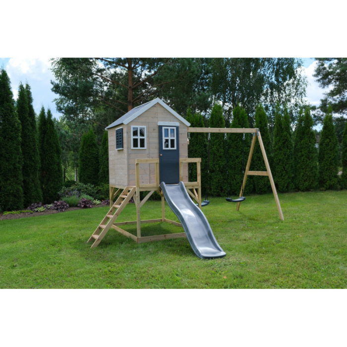 Căsuță de grădină Grey Lodge cu platformă, tobogan și leagăn dublu (M28G) [2]