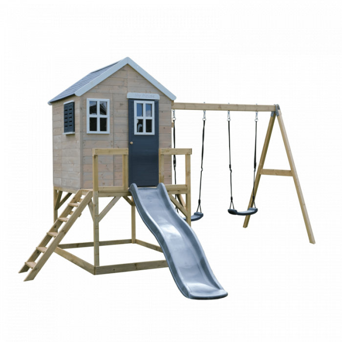 Căsuță de grădină Grey Lodge cu platformă, tobogan și leagăn dublu (M28G) [5]