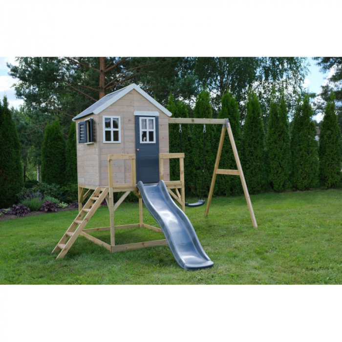 Căsuță de grădină Grey Lodge cu platformă, tobogan și leagăn (M24G) [1]