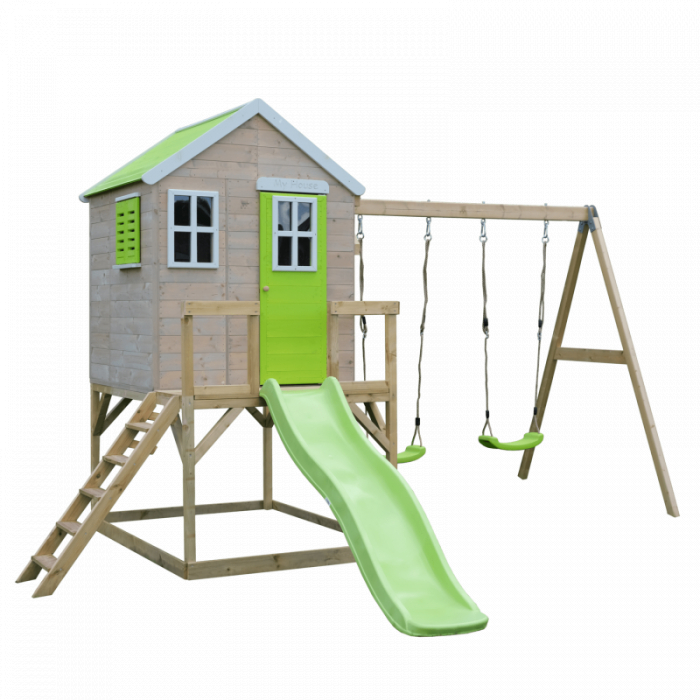 Casuta de gradina Lime Lodge cu platforma, tobogan si leagan dublu (M28L), Wendi Toys [5]