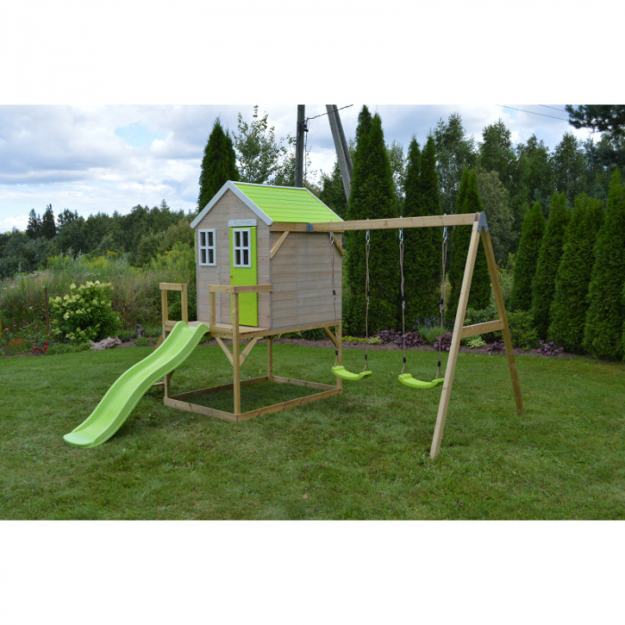Casuta de gradina Lime Lodge cu platforma, tobogan si leagan dublu (M28L), Wendi Toys [2]