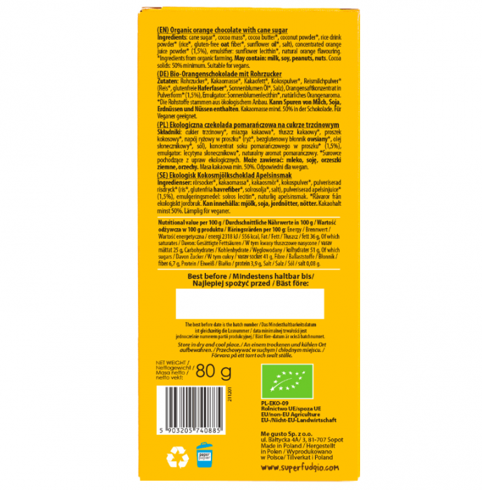 Ciocolata cu portocale BIO FARA GLUTEN 80g [2]