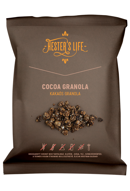 Cocoa Granola cu fulgi de ovaz crocant si cacao, fara zahar adaugat si fara gluten 60g