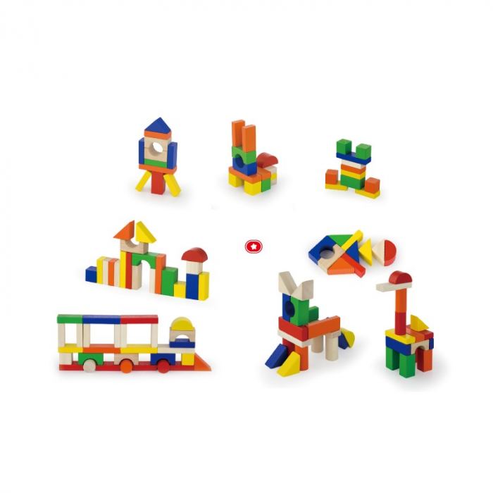 Cuburi de construit din lemn, colorate, 2.5 cm, 100 buc [2]