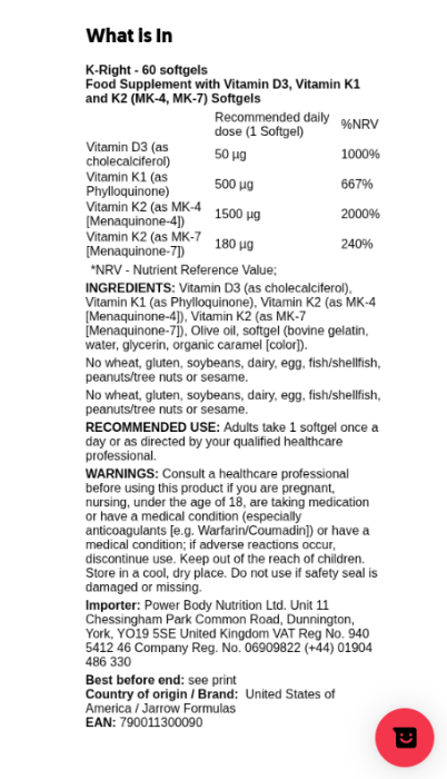 K-Right, (vitaminele MK-7, MK-4,  K1, D3) - 60 capsule moi [2]
