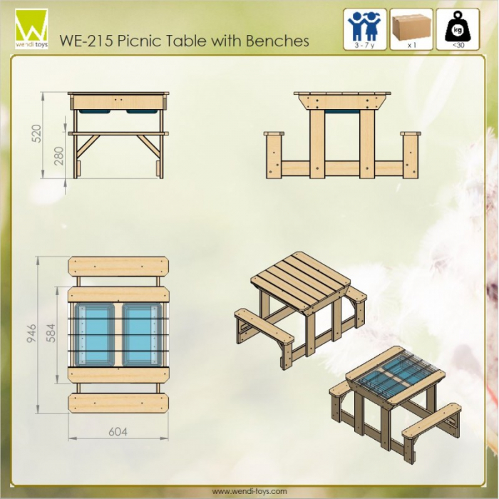 Masa de picnic senzoriala cu bancute si loc pentru nisip si apa (T3) [3]