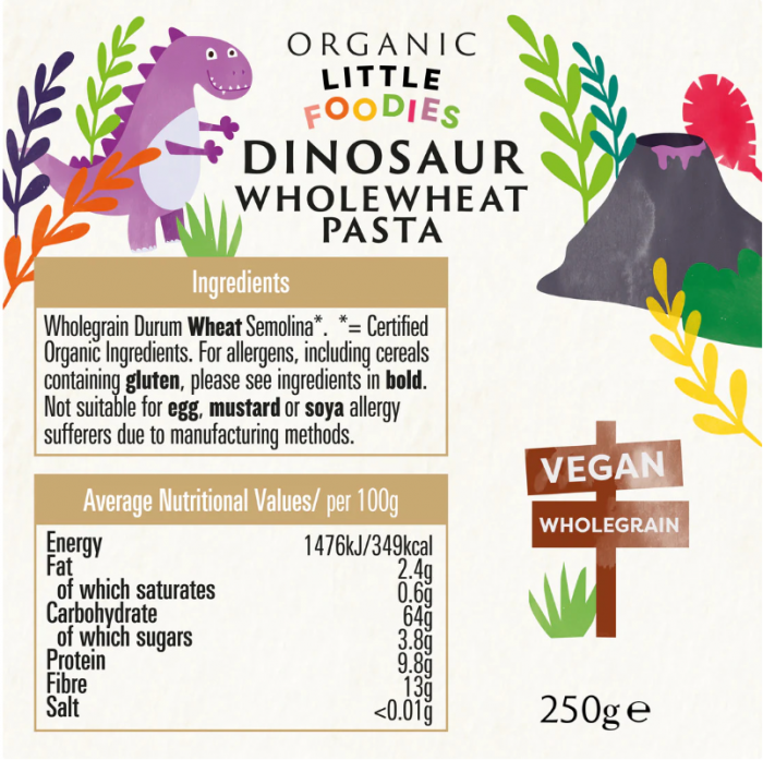 Paste dinozauri din grau integral pentru copii, bio, 250g, Biona [2]