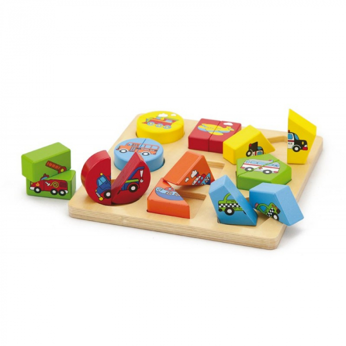 Puzzle din cuburi din lemn cu mijloace de transport [2]
