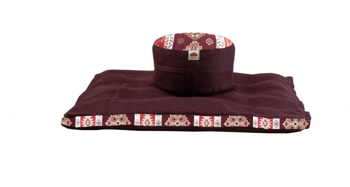 Set perne de meditatie Kolossal Bordo, Zabutan cu perna rotunda 36x19 cu husa detasabila + Meditatie cadou - Copie - Copie