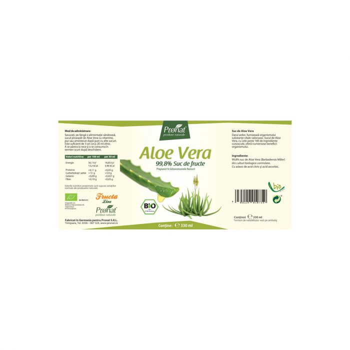 Suc de aloe vera 100%, BIO, 330 ml Medicura [2]