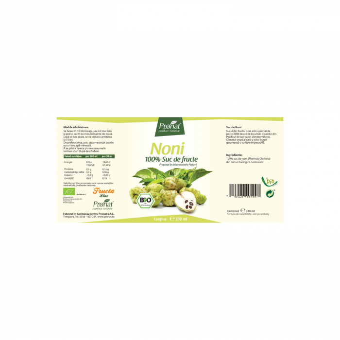 Suc de noni 100%, BIO, 330 ml Medicura [2]