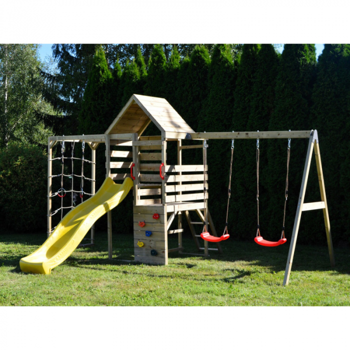 Turn de joaca cu 2 platforme, panou de catarare, tobogan, leagan dublu si modul de gimnastica (M41) [3]