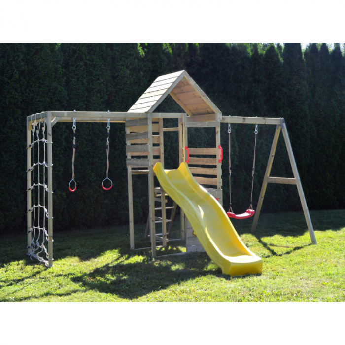 Turn de joaca cu 2 platforme, panou de catarare, tobogan, leagan si modul de gimnastica (M41) [1]