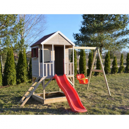 Casute de gradina - Casuta de gradina Summer Adventure House cu platforma cu loc pentru nisip, tobogan si leagan (M9)